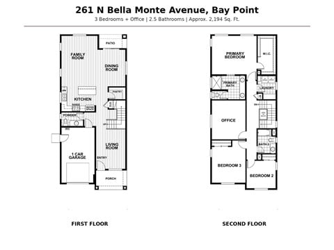 Floor plan for 3 beds, 2.5 baths, 2194 sqft